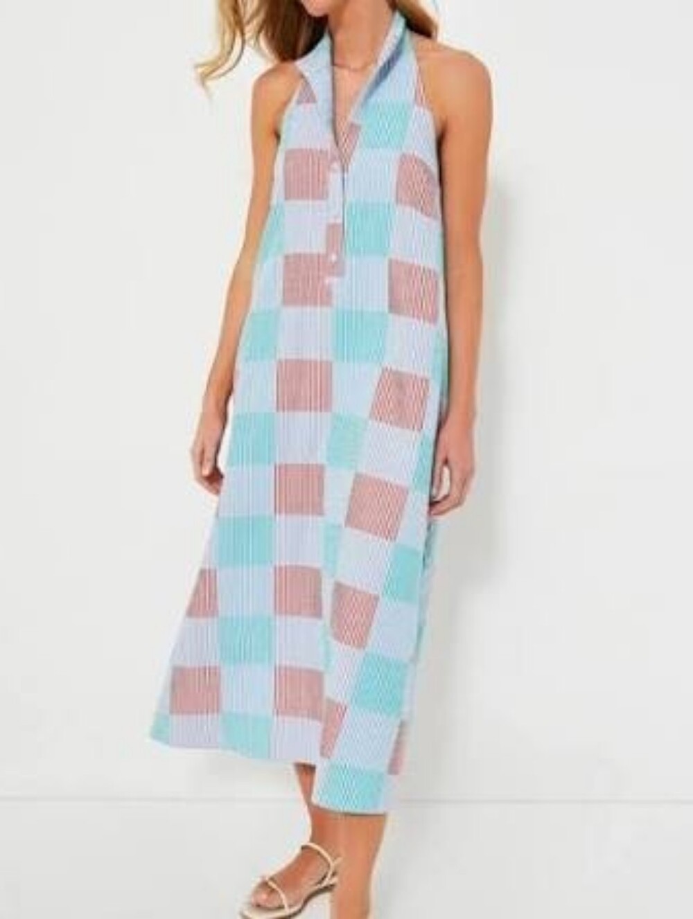 Tuckernuck Madras Jagger Patchwork Striped Checked Halter Seersucker Dress